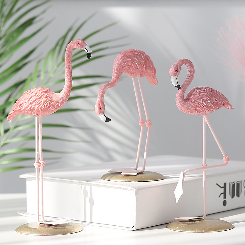 Resin Art For Wedding Gift - 3PCS Pink Flamingo Figurines Tropical Bird