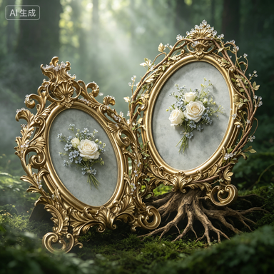 Resin Art For Wedding Gift - Retro Gold Oval Resin Photo Frame