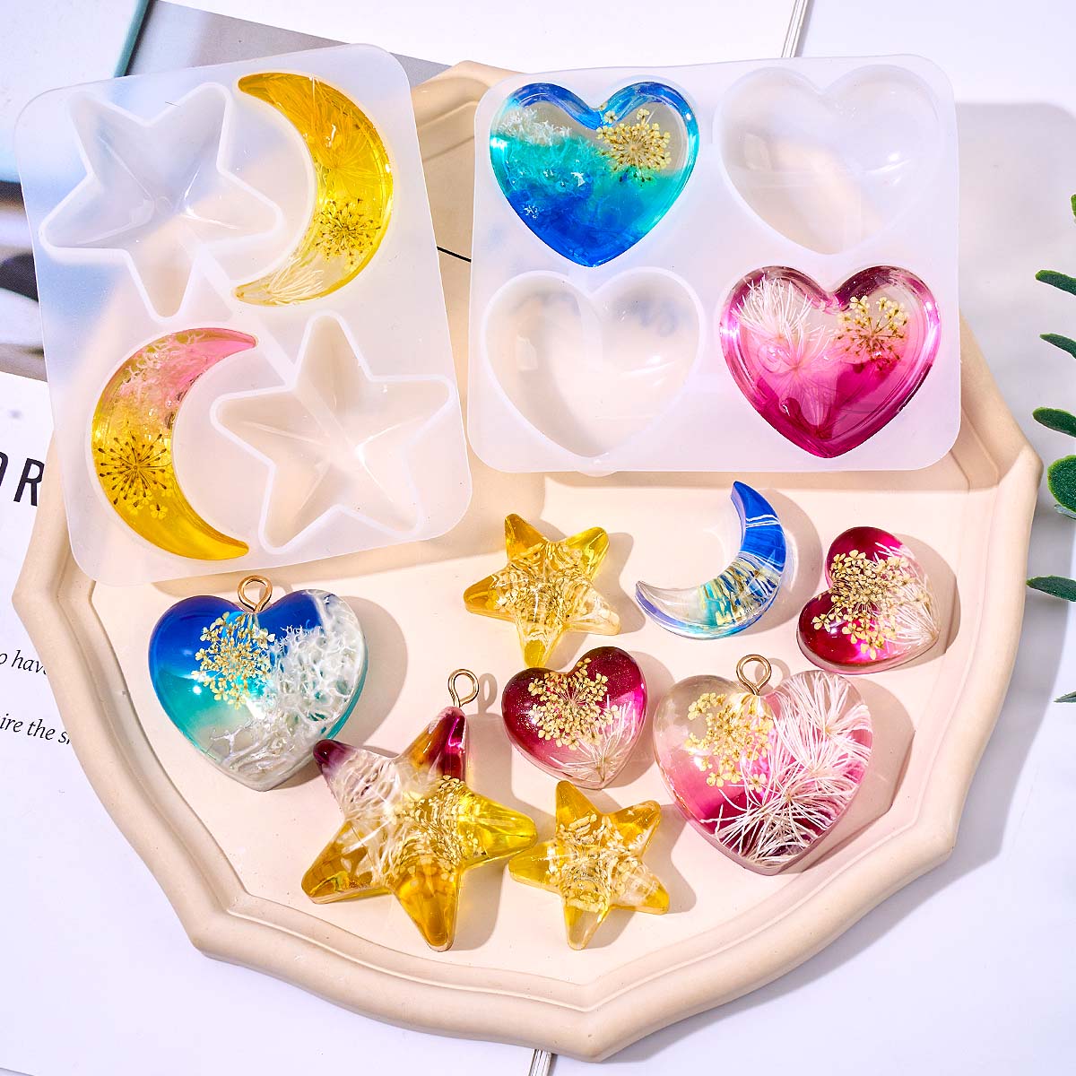 Heart Star Moon Pendant Silico - đánh giá và giá Resin Art Epoxy
