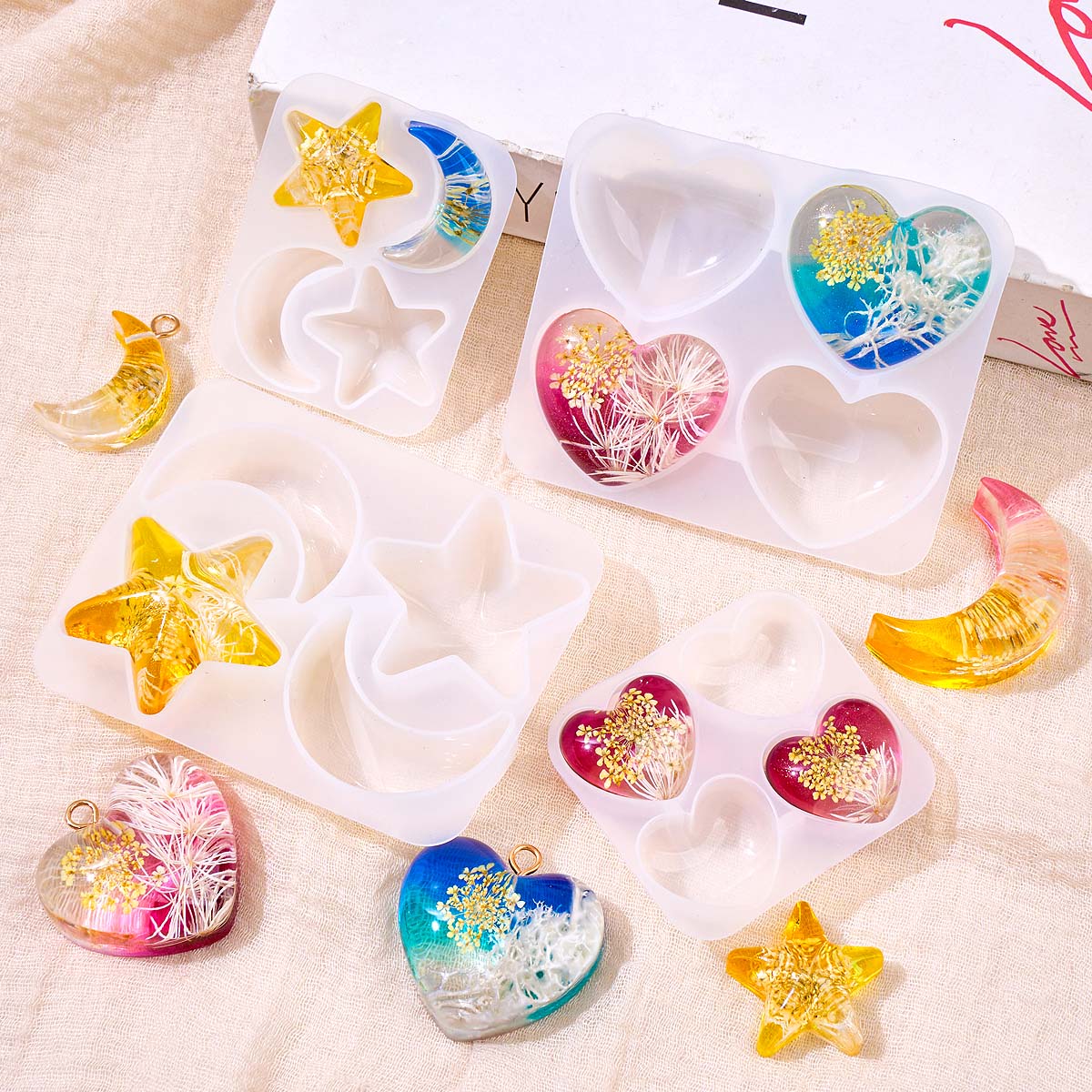 Heart Star Moon Pendant Silico - đánh giá và giá Resin Art Epoxy
